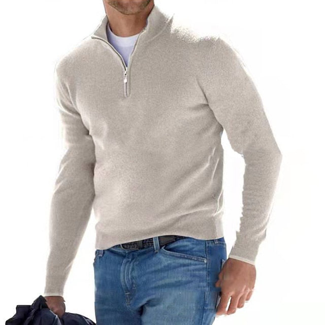 Herenpullover V-hals Merino Wol Ritssluiting Gestructureerde Trui Warm Modern Design Herfst Winter Elegante Stijl