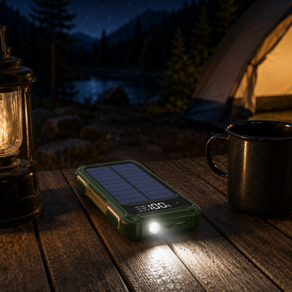 Draagbare Powerbank met Zonnepaneel 10000-20000mAh USB-C Snelladen Wireless Charging Outdoor Camping