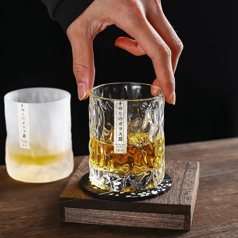 Geometrisch Geslepen Whiskyglas 300ml Transparant met Houten Cadeaubox en Onderzetter - Handgemaakt Kristalglas voor Premium Spirits