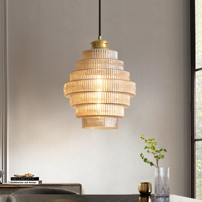 Messingkleurige Hanglamp met Flessendesign - Glazen Kap in Retro Stijl - Ø22cm - E27-Fitting