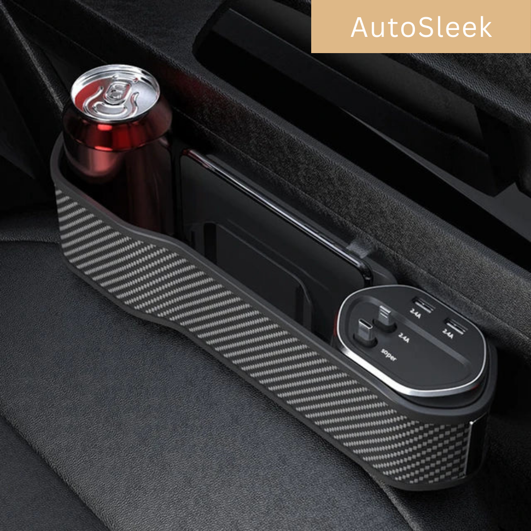 Multifunctionele Auto Organizer met Bekerhouder en Dubbele USB-Oplaadpoorten - Ruimtebesparend Opbergsysteem voor tussen Autostoelen