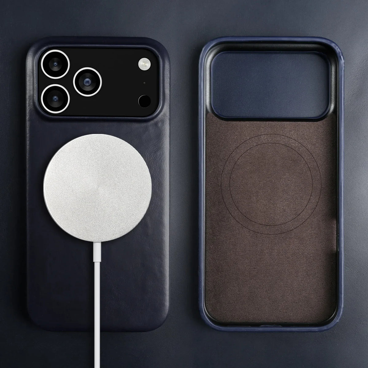 Leren iPhone Hoesje met Magnetische Ring | Draadloos Opladen | MagSafe Compatibel voor iPhone 11-17 Pro Max