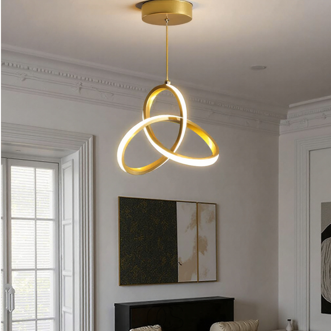 Geometrische LED Hanglamp Goud 25cm Driekleurig Dimbaar Aluminium Acryl voor Eetkamer Woonkamer Keuken
