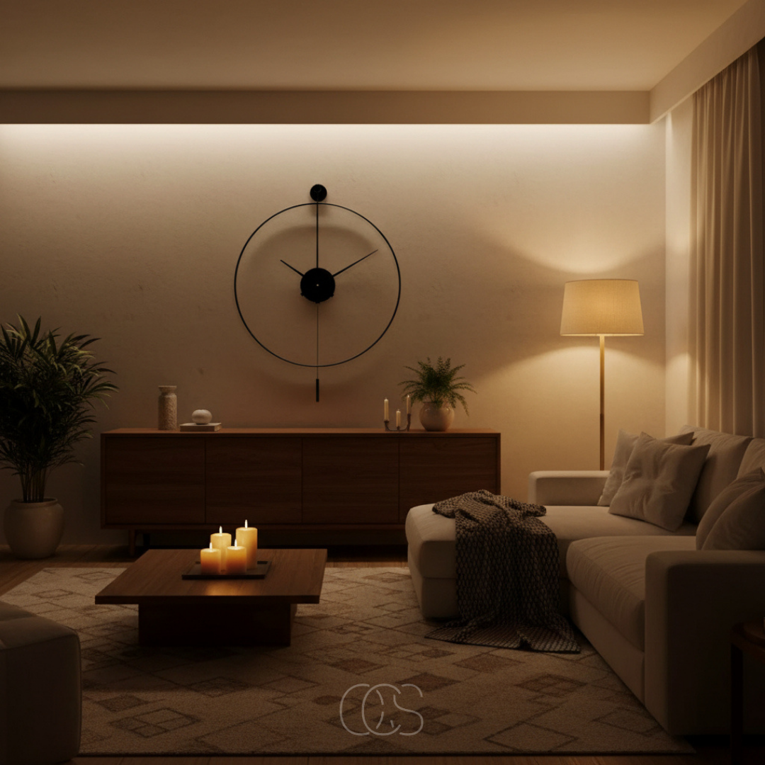 Stille Wandklok met Slinger 50cm Zwart Metaal Geruisloos Uurwerk Scandinavisch Interieur Tijdweergave