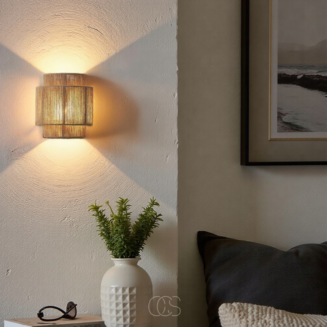 Gevlochten Wandlamp Natuurlijk Riet 25cm Boho Sfeerlicht Warm Schaduwpatroon Woonkamer Slaapkamer Hal Interieur
