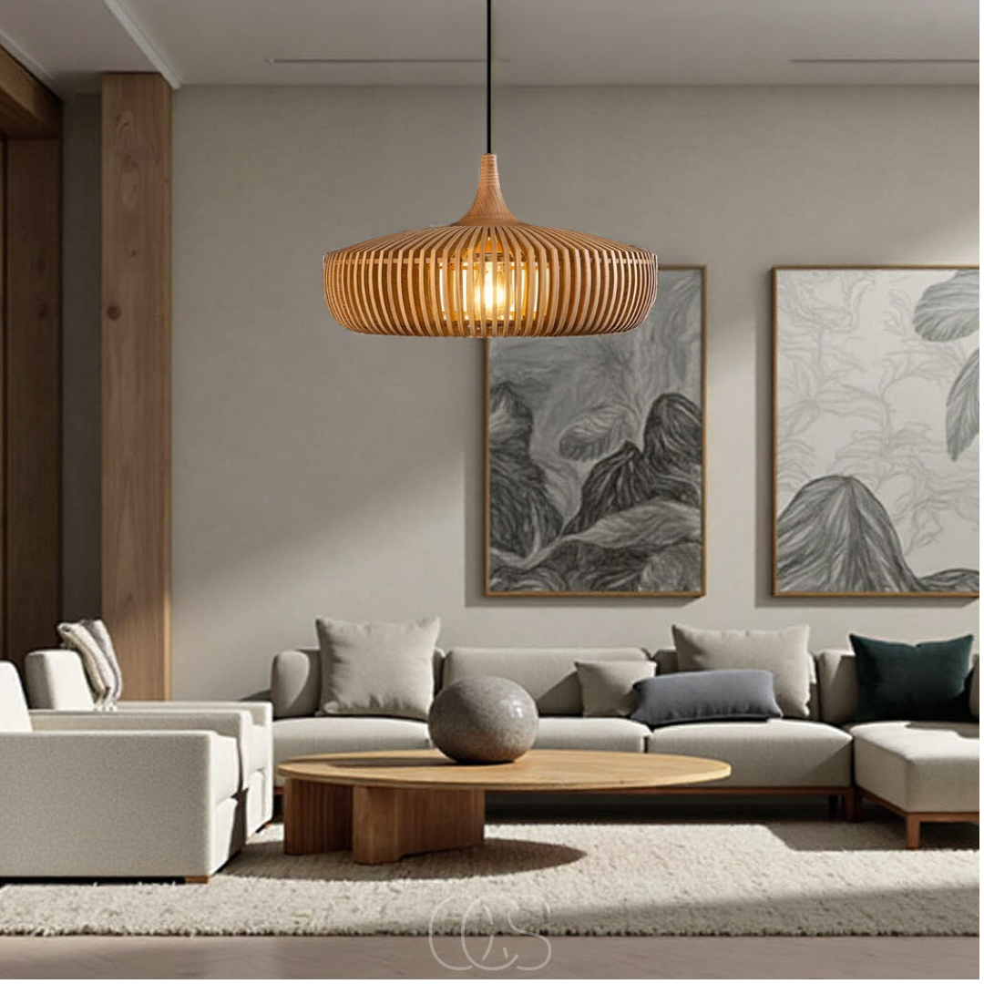 Houten Hanglamp Ø43cm Japandi Stijl Natuurlijk E27 Eettafel Woonkamer Slaapkamer Scandinavisch Design
