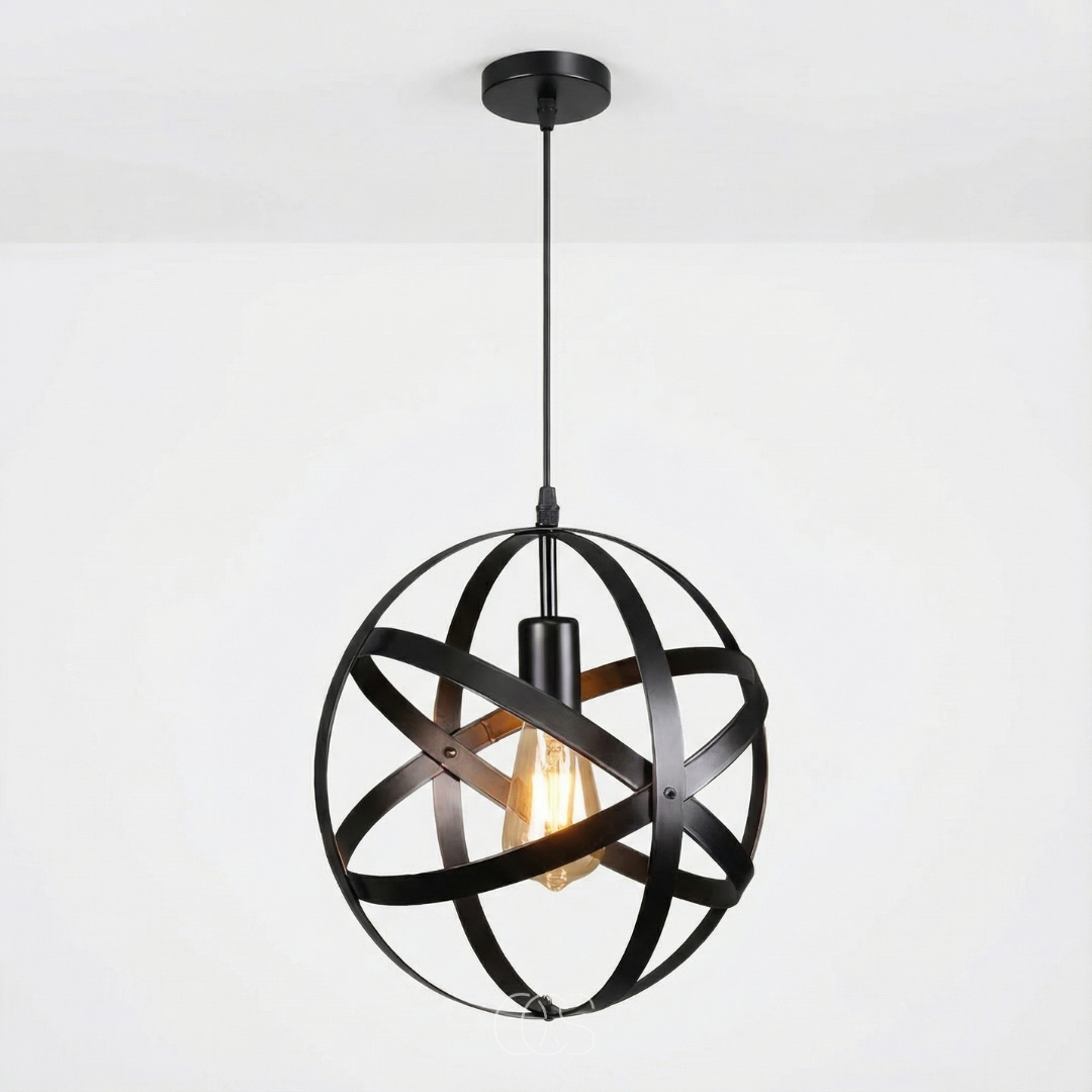 Hanglamp Metalen Bol Zwart 30cm Industrieel Vintage E27 Verstelbaar Kabel Eetkamer Keuken Verlichting