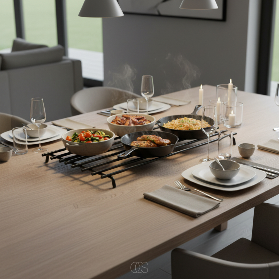 Rechthoekige Pannenonderzetter Metaal Zwart Hittebestendig Antislip Krasvrij Bescherming Keuken Tafel 40x22cm