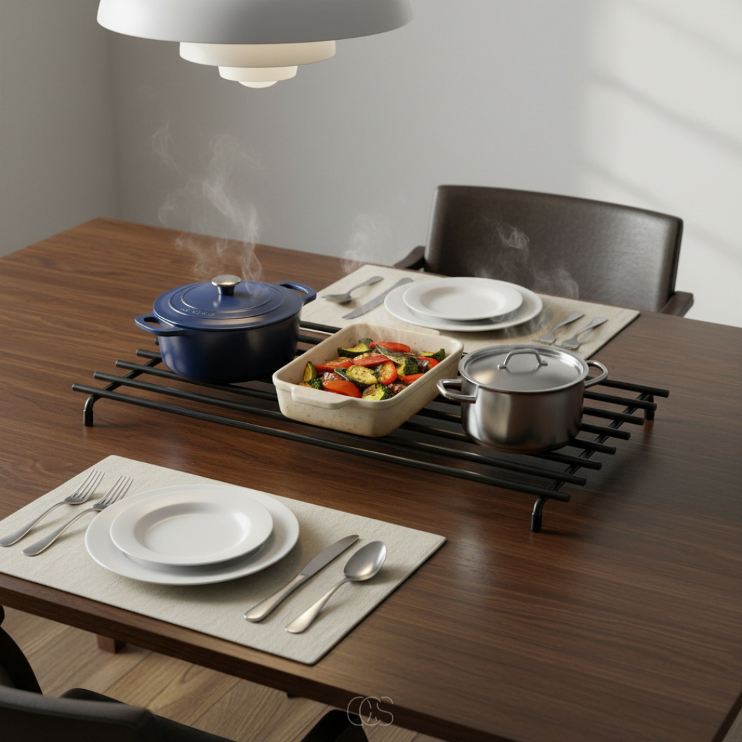 Rechthoekige Pannenonderzetter Metaal Zwart Hittebestendig Antislip Krasvrij Bescherming Keuken Tafel 40x22cm