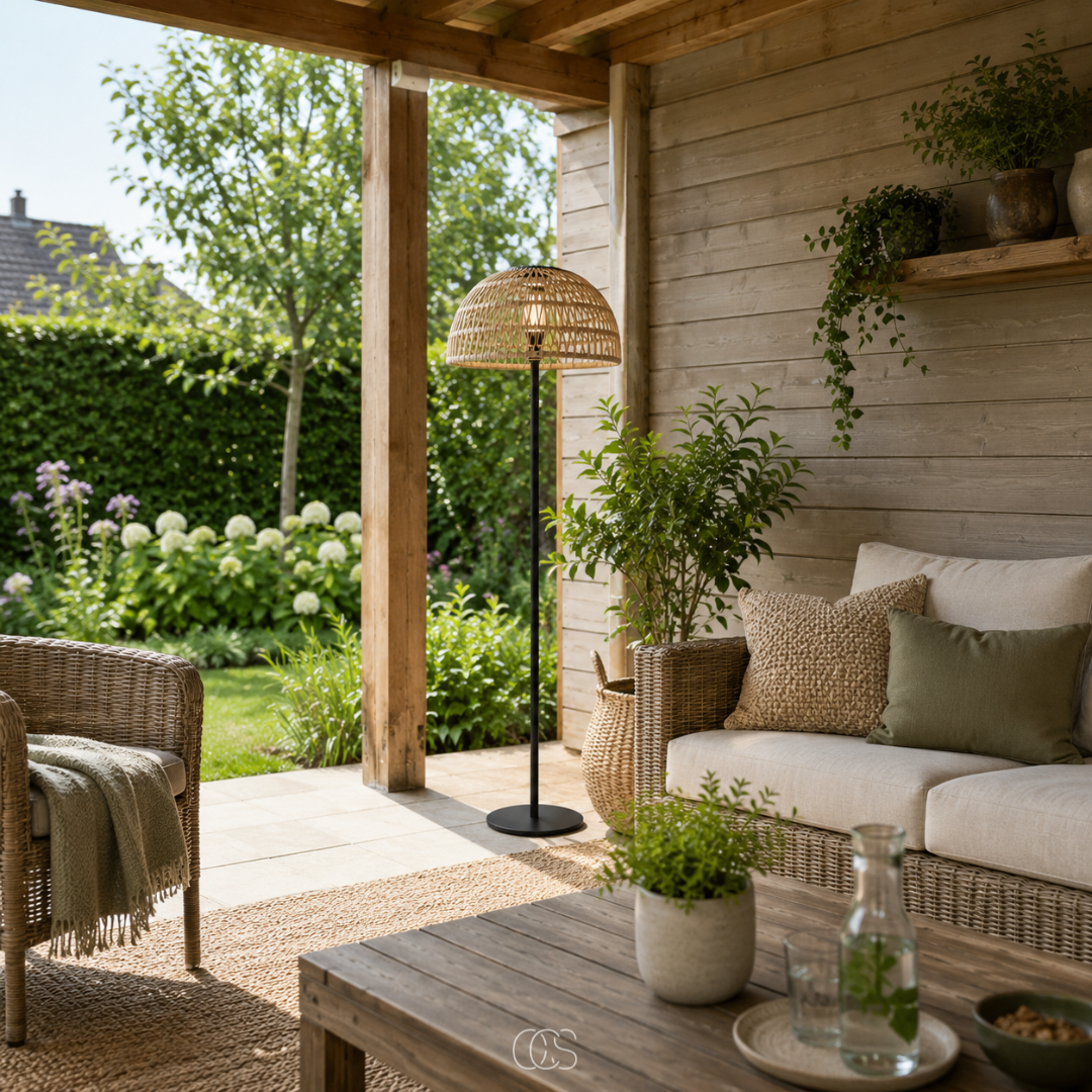 Staande Buitenlamp Rotan Zonne-energie 129cm Zwart Draadloos Sfeerverlichting Tuinverlichting Terras