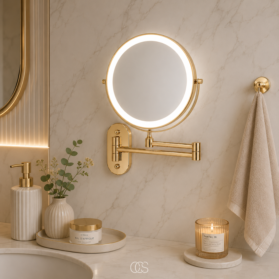 Oplaadbare LED Wandspiegel met Vergrotend Effect 3 Lichtstanden Draadloos 360° Draaibaar Badkamer Make-up 20cm
