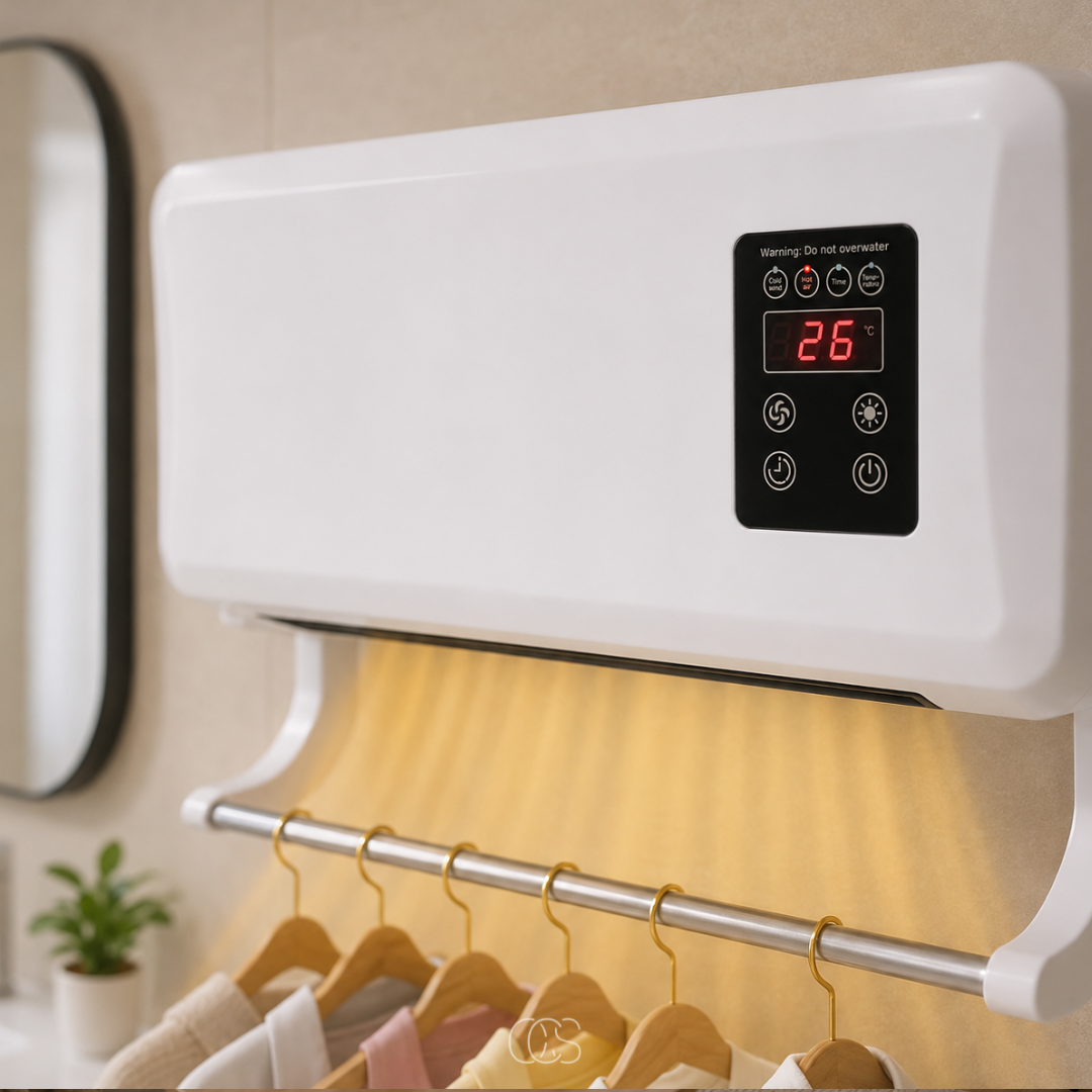 Wandventilator met Verwarming en Droogrek 1500W Wit Timer Afstandsbediening voor Badkamer en Slaapkamer
