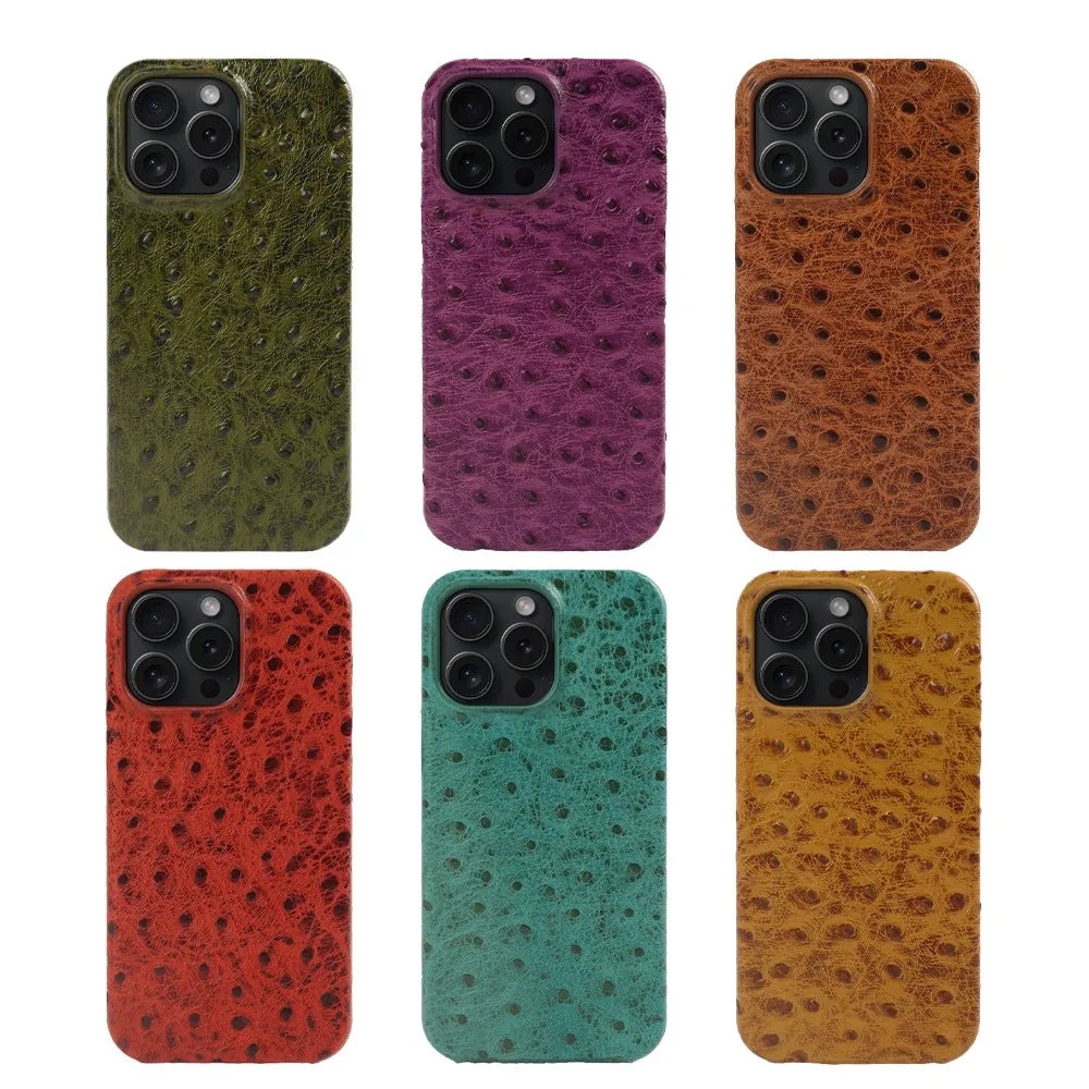 Telefoonhoesje Echt Struisvogeleer iPhone 14 15 16 17 Alle Modellen Schokdempend Luxe Premium Leer Bescherming