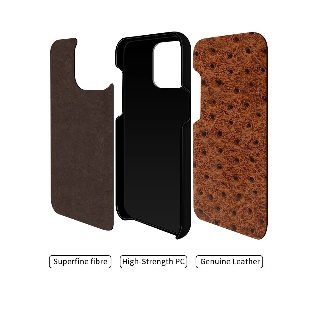 Telefoonhoesje Echt Struisvogeleer iPhone 14 15 16 17 Alle Modellen Schokdempend Luxe Premium Leer Bescherming