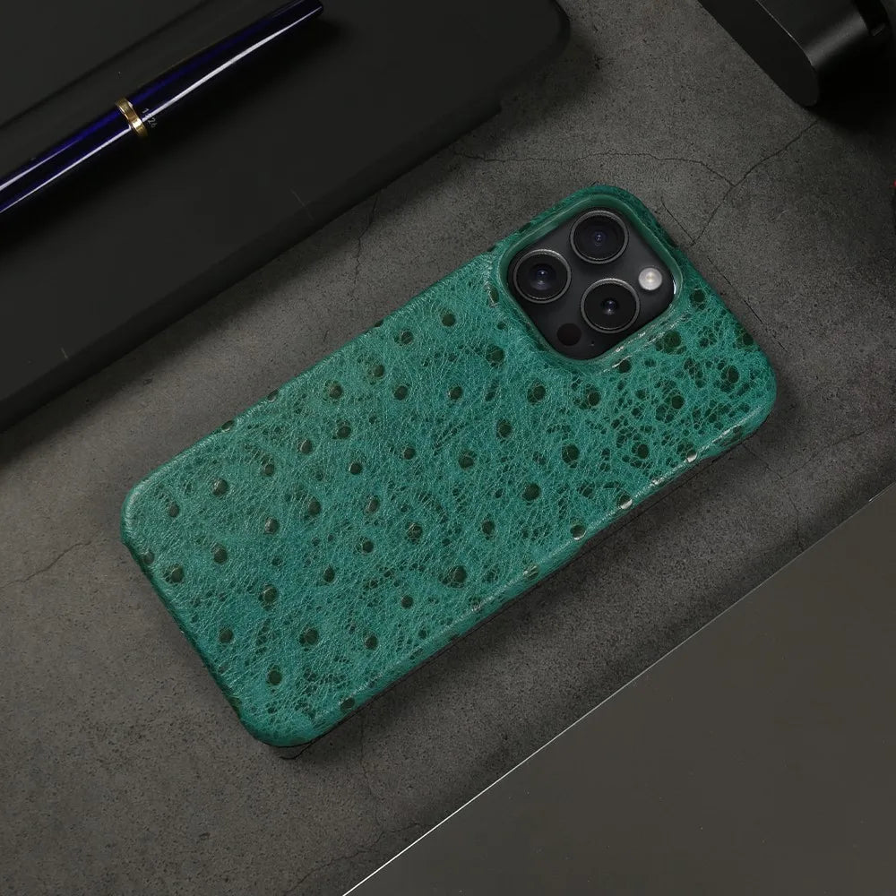 Telefoonhoesje Echt Struisvogeleer iPhone 14 15 16 17 Alle Modellen Schokdempend Luxe Premium Leer Bescherming