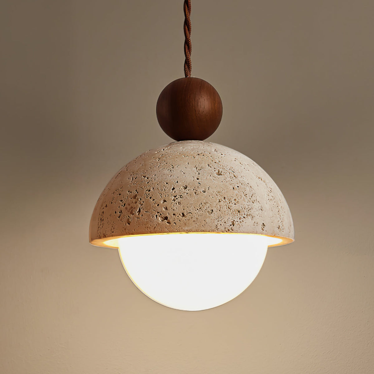 Design Hanglamp van Travertin en Glas - Moderne Verlichting met Warm Licht