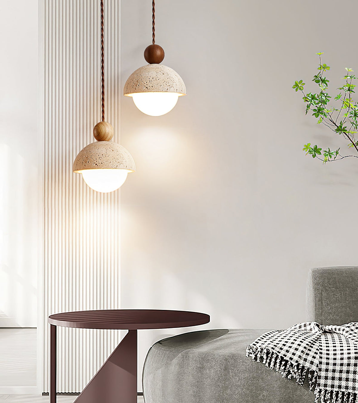 Design Hanglamp van Travertin en Glas - Moderne Verlichting met Warm Licht