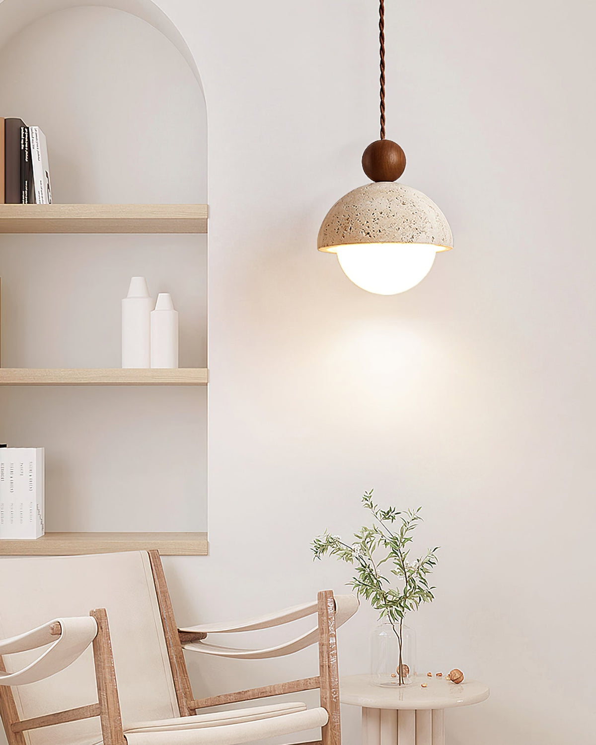 Design Hanglamp van Travertin en Glas - Moderne Verlichting met Warm Licht