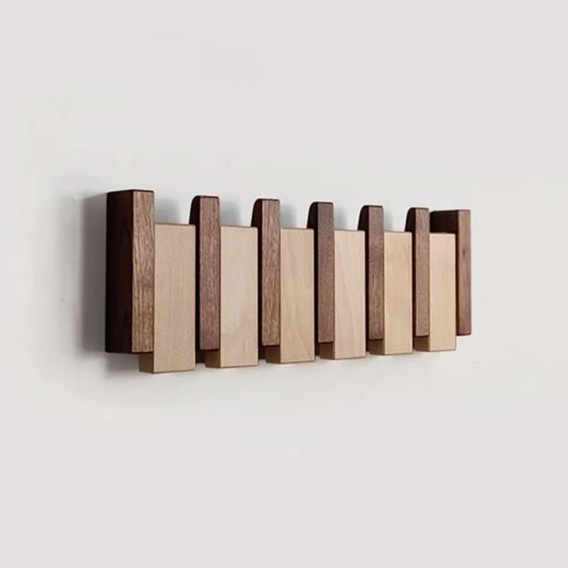 Houten Wandgarderobe in Klavierdesign - Handgemaakte Kapstok met Inklapbare Haken