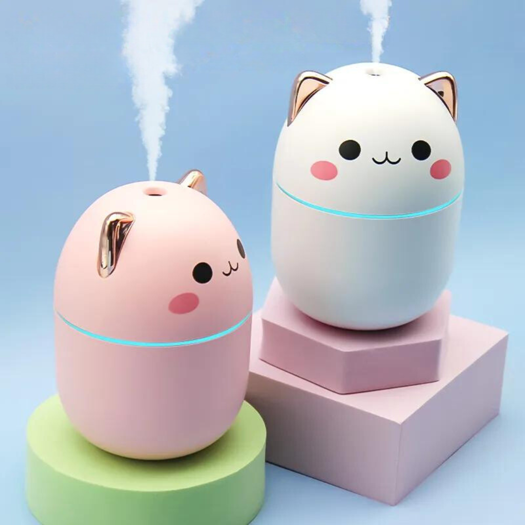Katten Luchtbevochtiger met LED Nachtlampje - 250ml Bevochtiging voor Slaapkamer Bureau Kinderkamer