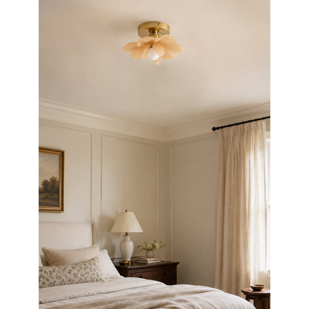 Plafondlamp met Bloesemontwerp in Hars en Messing - Elegante Verlichting voor Slaapkamer en Gang