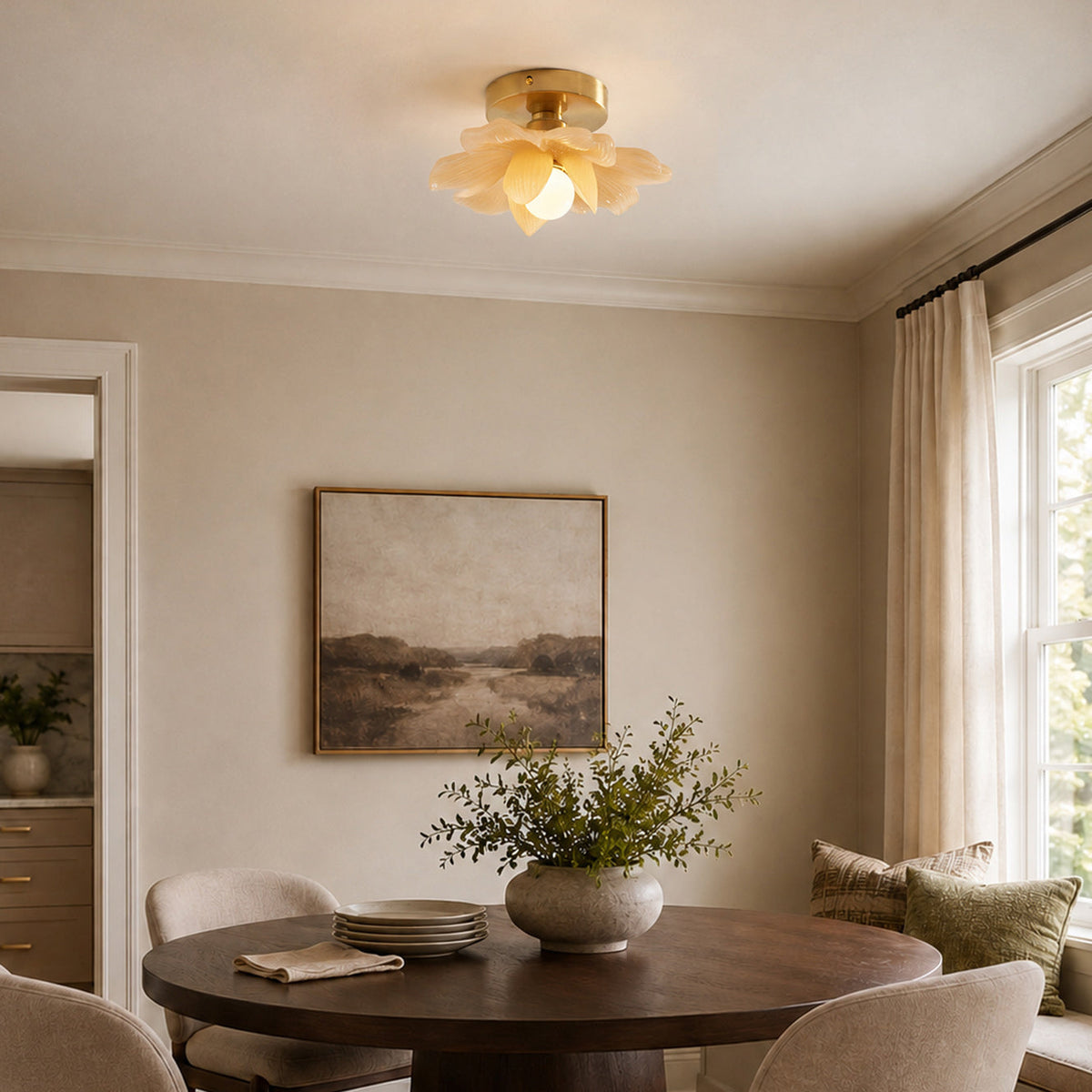 Plafondlamp met Bloesemontwerp in Hars en Messing - Elegante Verlichting voor Slaapkamer en Gang