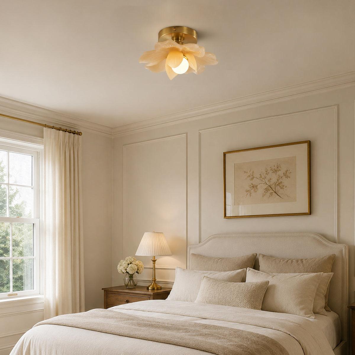 Plafondlamp met Bloesemontwerp in Hars en Messing - Elegante Verlichting voor Slaapkamer en Gang