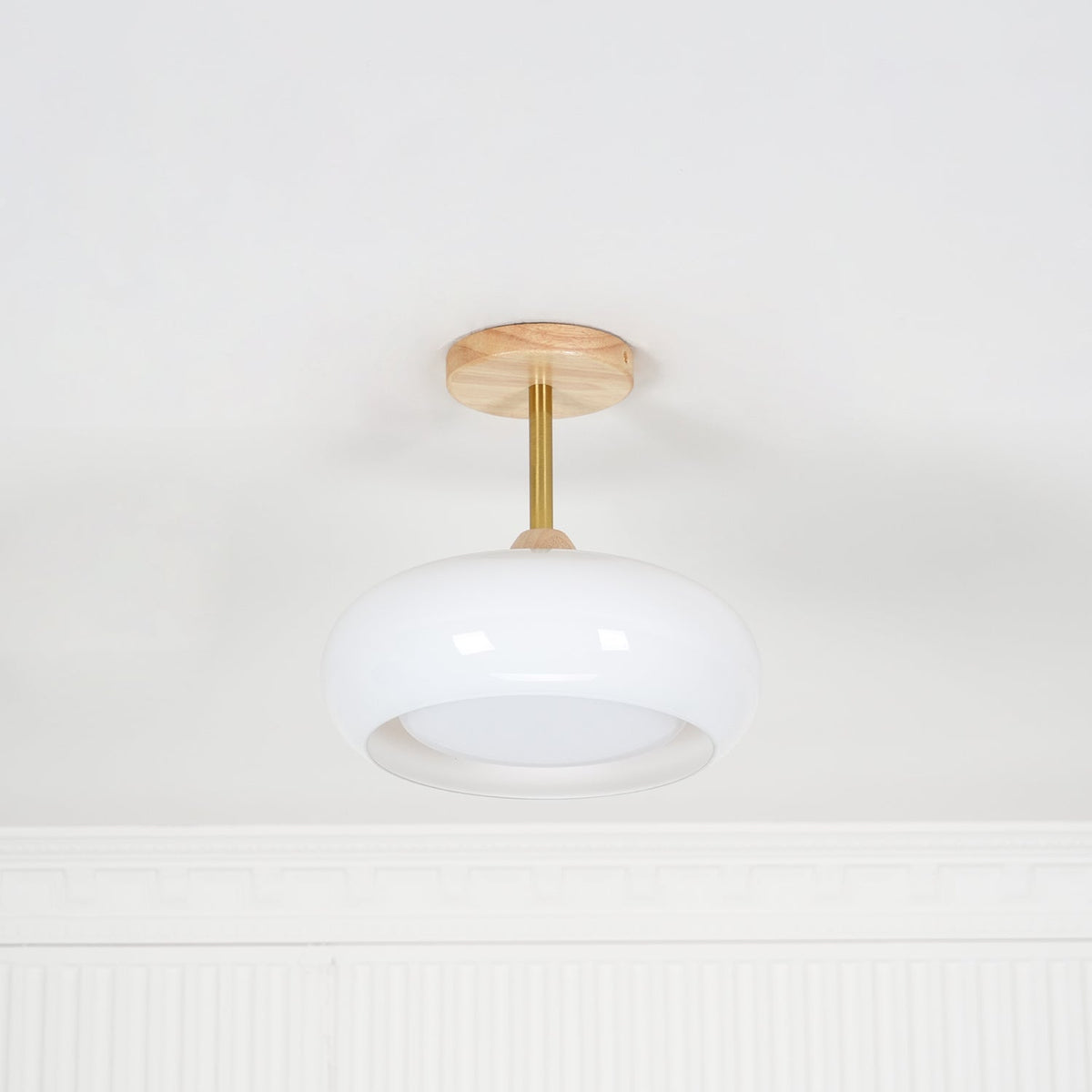 Plafondlamp Glas Hout Wit Oranje Ø28cm Slaapkamer Eetkamer Bauhaus Vintage Plafonnière Mid-Century Retro Sfeerverlichting