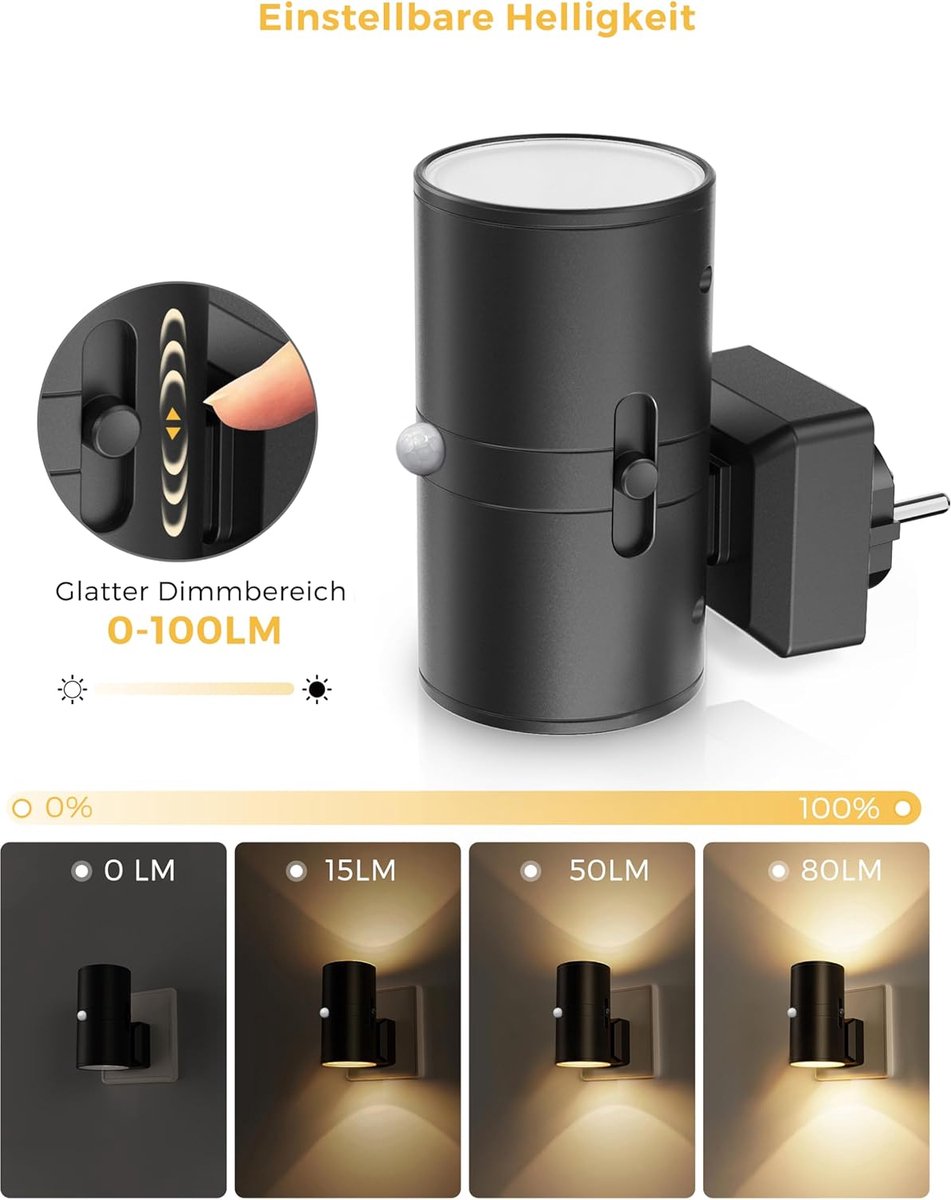 Dimbare LED Stopcontactlamp Warm Wit 3000K Instelbare Helderheid Compact Nachtlicht voor Gang Slaapkamer Kinderkamer Eenvoudige Installatie zonder Gereedschap