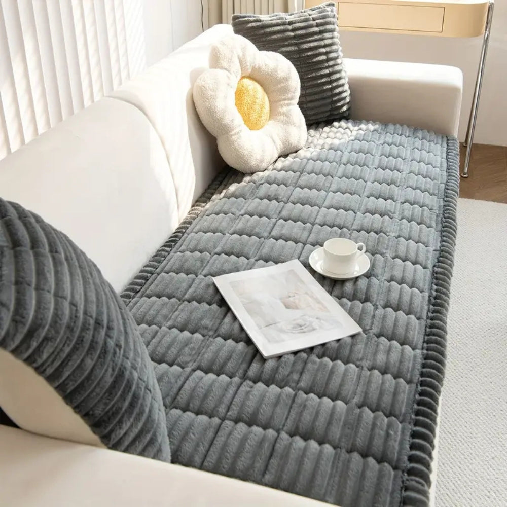 Luxe Bankhoes met Geplooide Rand - Zachte Flanel - Antislip - Machinewasbaar - Voor 2- en 3-zitsbankstellen