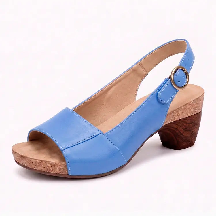 Dames Sandalen met Ronde Neus - Comfortabele Zomersandalen in Leer - Rubberen Zool