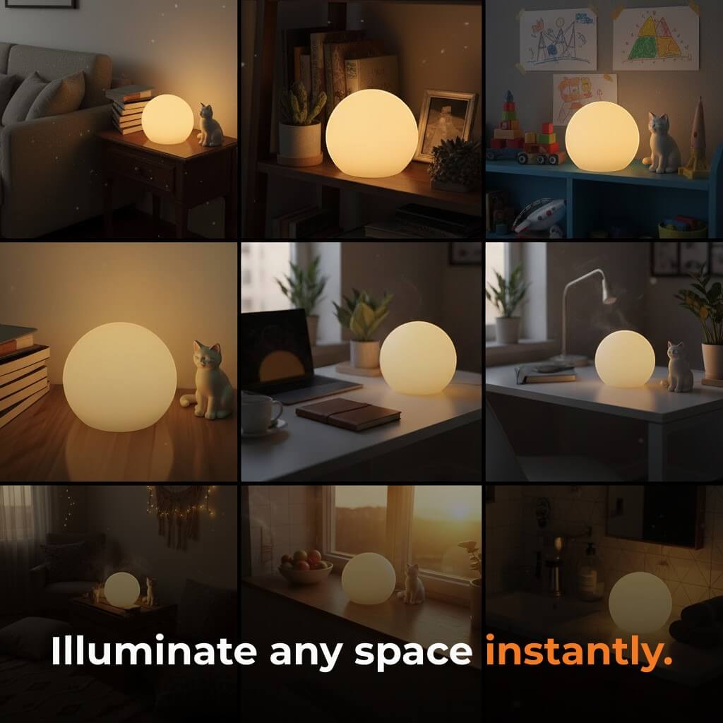Draadloze LED Bollamp met Afstandsbediening 16 Kleuren Oplaadbaar USB Sfeerlamp Tafellamp Nachtlamp Sfeer