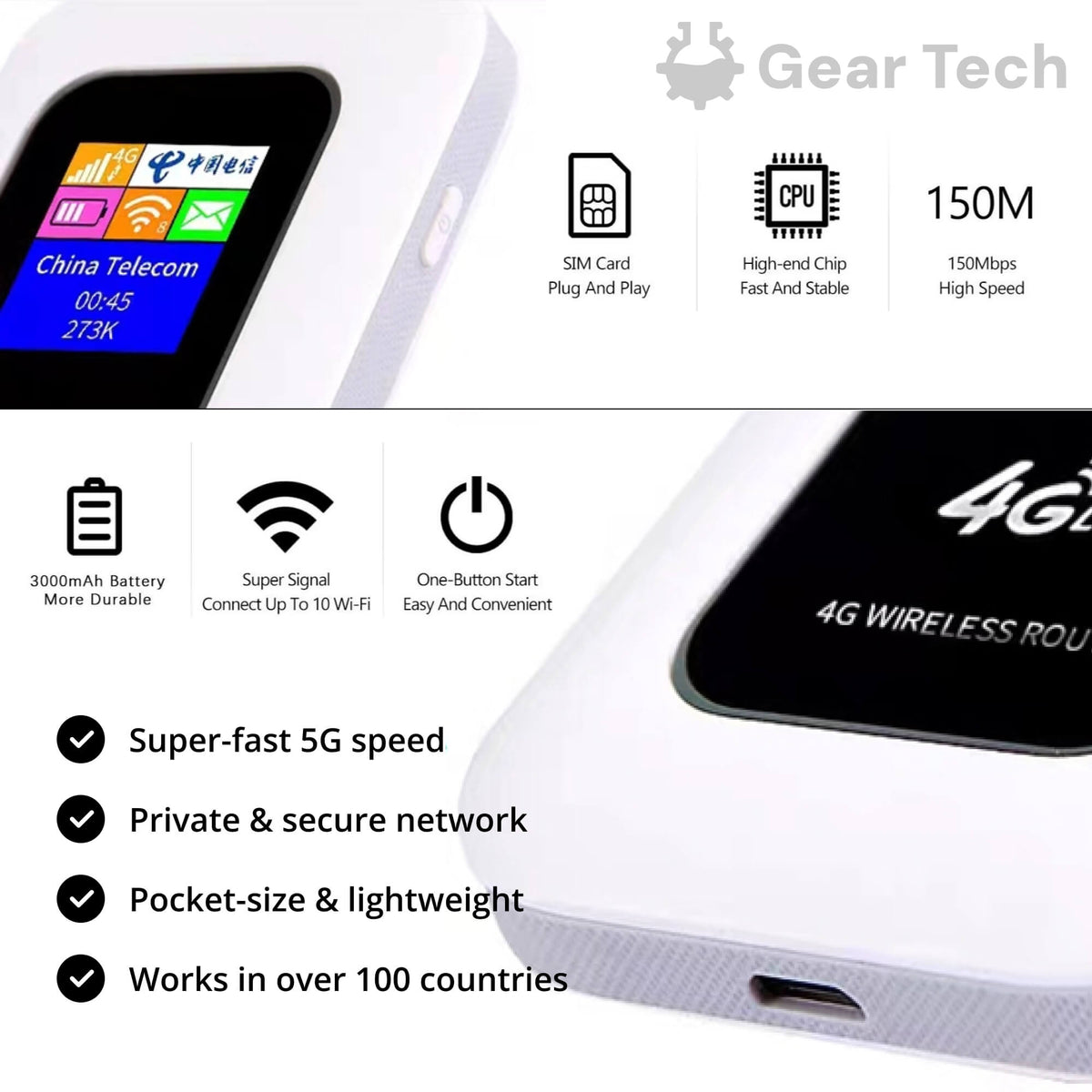 Draagbare 5G WiFi Router - Veilige Mobiele Internetverbinding voor Camper, Caravan en Reizen | 10 Apparaten | 150 Mbps