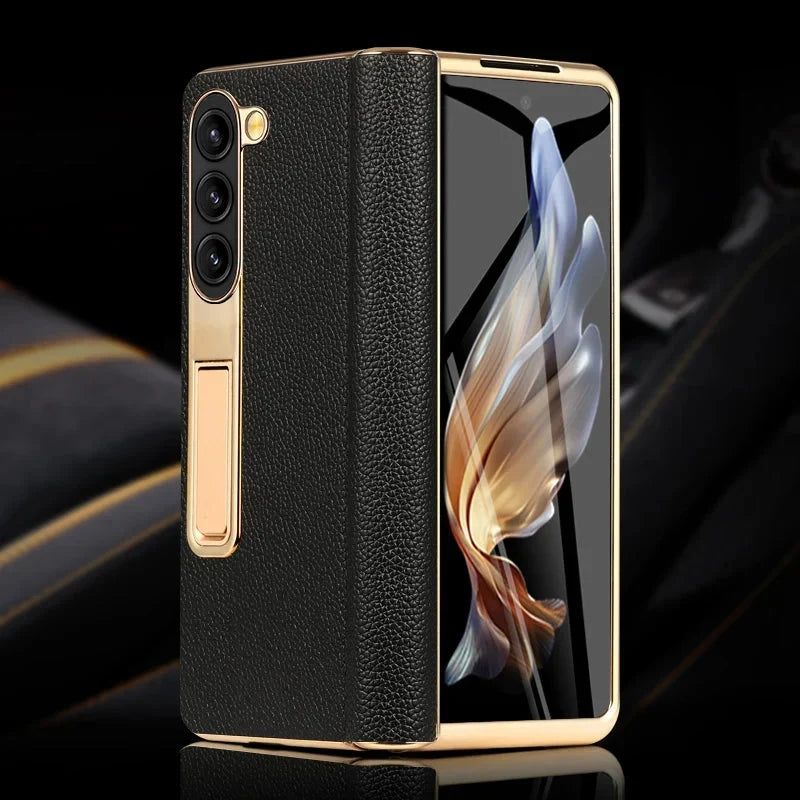 Leren Telefoonhoes met Standaard voor Opvouwbare Telefoons - Beschermend Stijlvol Foldable Cover Accessoire