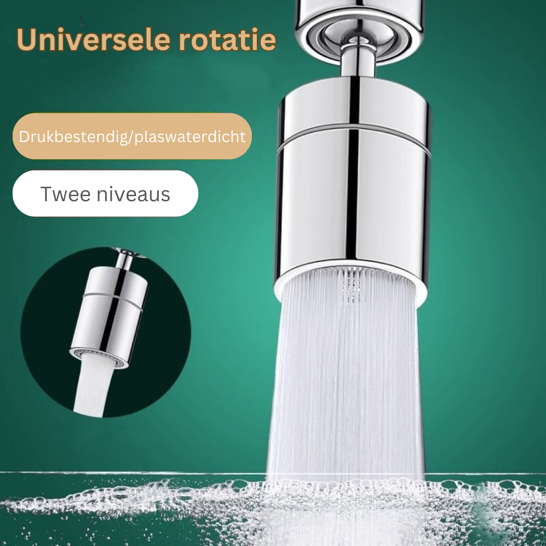 Kraan Spuitmond met 720° Draaibare Kop - Spatvrij Sproeikop met Anti-Spetter Technologie en Dubbele Waterstraal voor Keuken en Badkamer