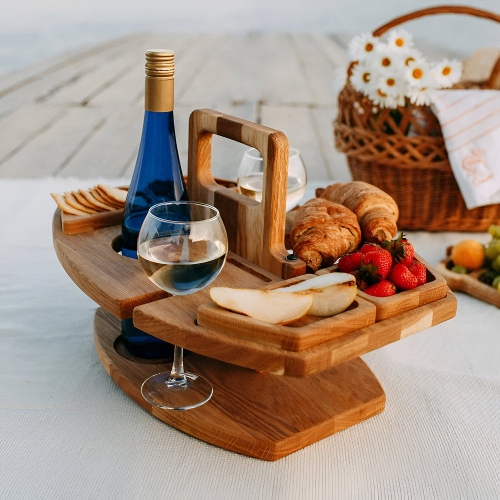 Picknicktafel Hout Met Wijnhouder Opvouwbaar Draagbaar 31x36x26cm