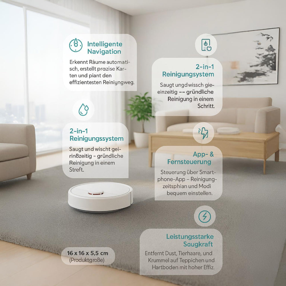 Compacte 2-in-1 Robotstofzuiger met Dweilen - Intelligente Navigatie & Automatische Vloerreiniging voor Hard Oppervlak