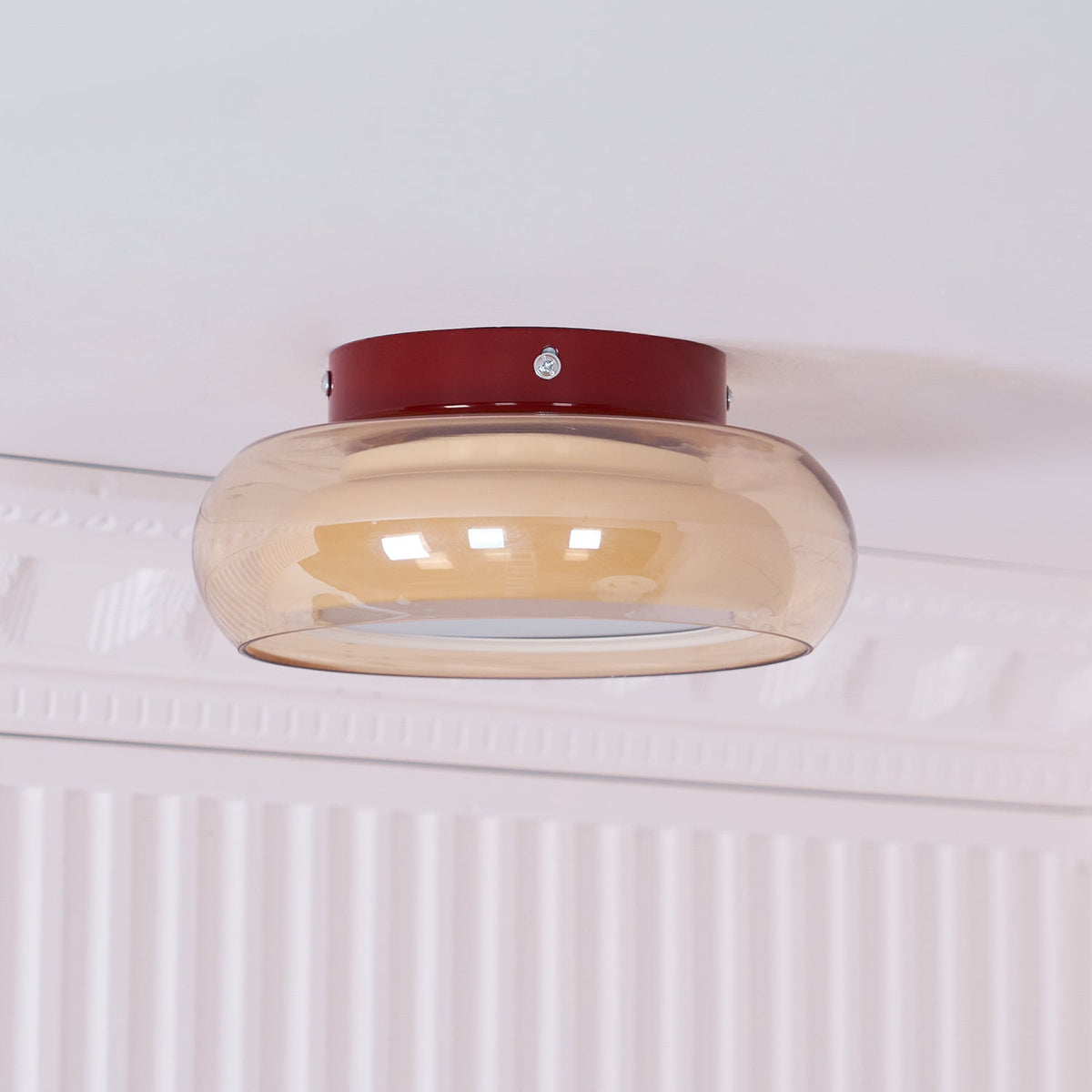 Plafondlamp Cognac Glas Metaal Rood Accent 3 Lichtkleuren LED Woonkamer Slaapkamer Luxe