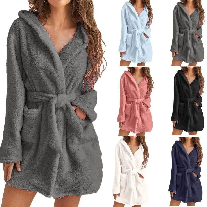 Zachte Fleece Ochtendjas met Capuchon en Riem Unisex Badjas voor Ontspanning Douche Loungewear en Comfort