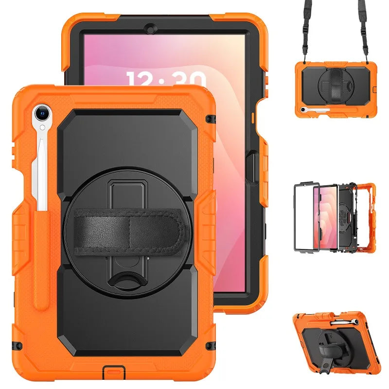 Robuuste Tablethoes Drielaags Roteerbare Handgreep Kickstand Schouderriem Stylus Houder Samsung Galaxy