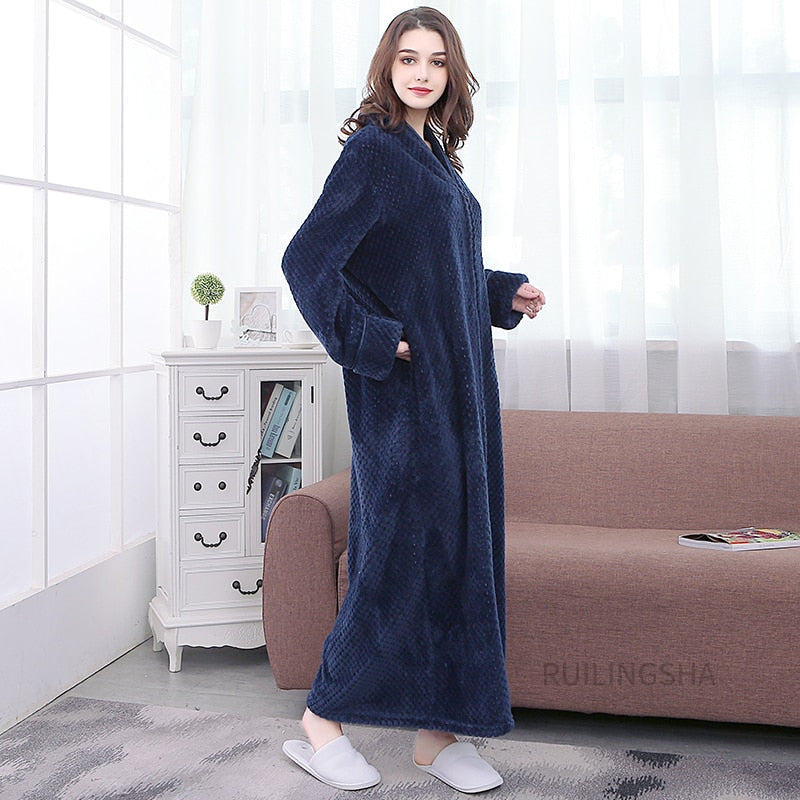 Warme Badjas met Rits en Capuchon Fleece Ochtendjas Unisex Loungewear Winter Huisjas voor Heren Dames