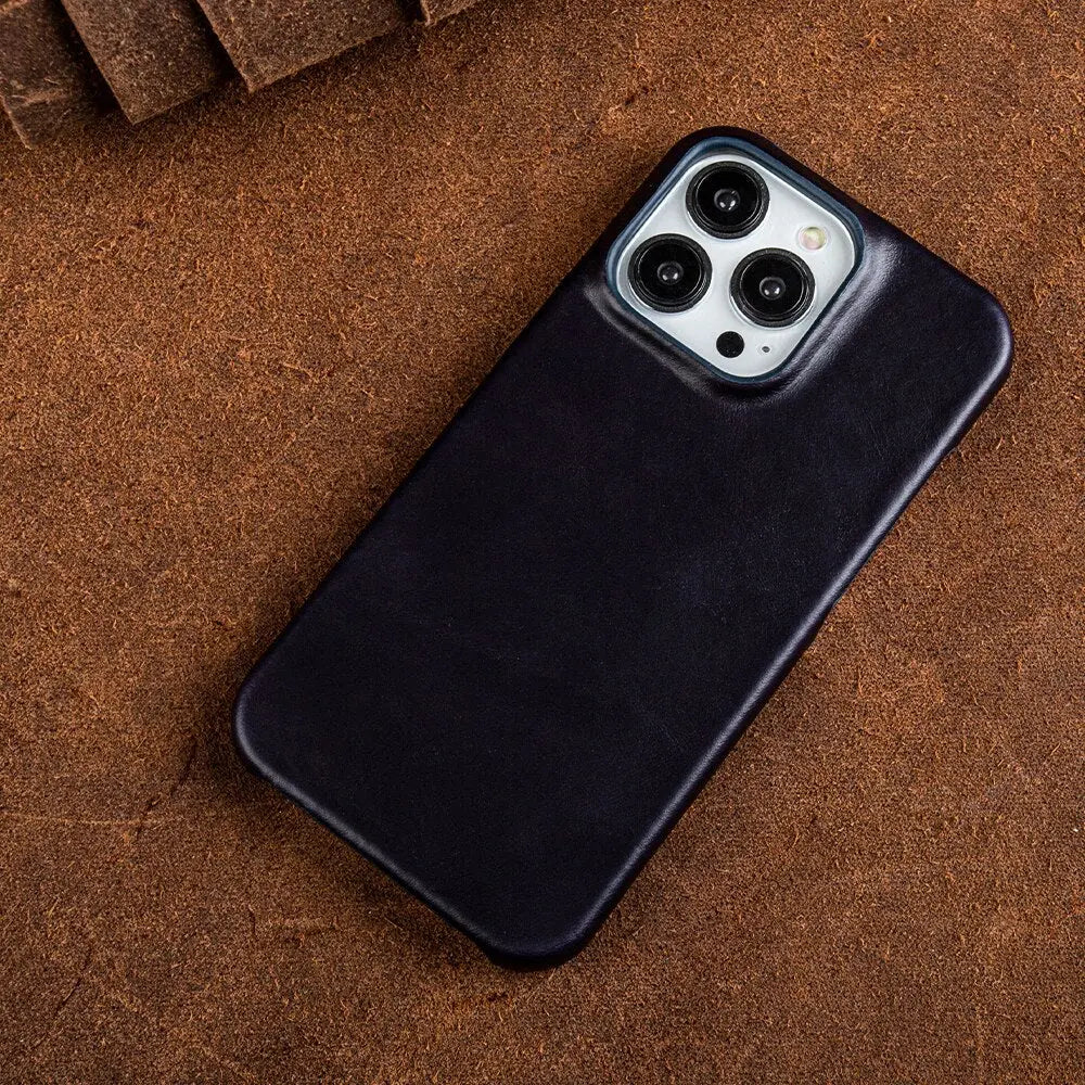 Lederen Telefoonhoesje iPhone Rundleder Beschermhoes Handgemaakt Vintage Stijl Premium Grip Duurzaam Design