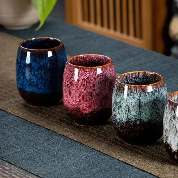 Keramische Mokken Set 4 Stuks met Gouden Accenten - Scandinavische Stijl Koffiebekers voor Dagelijks Gebruik
