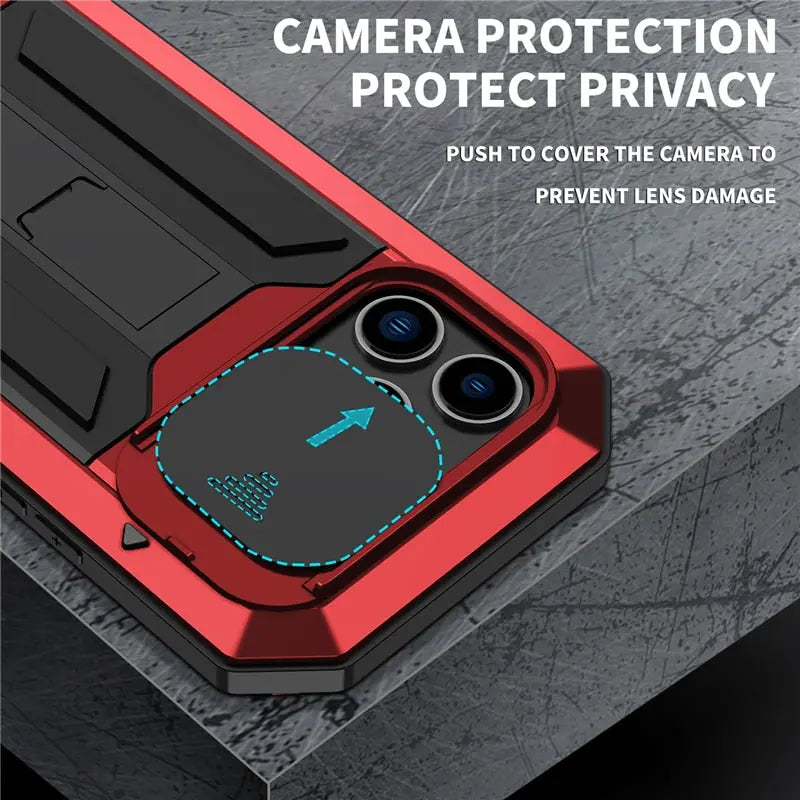 Telefoonhoesje met Geïntegreerde Schermbeschermer voor iPhone 14 13 Mini Pro Max Robuust Militair Zwart Rood