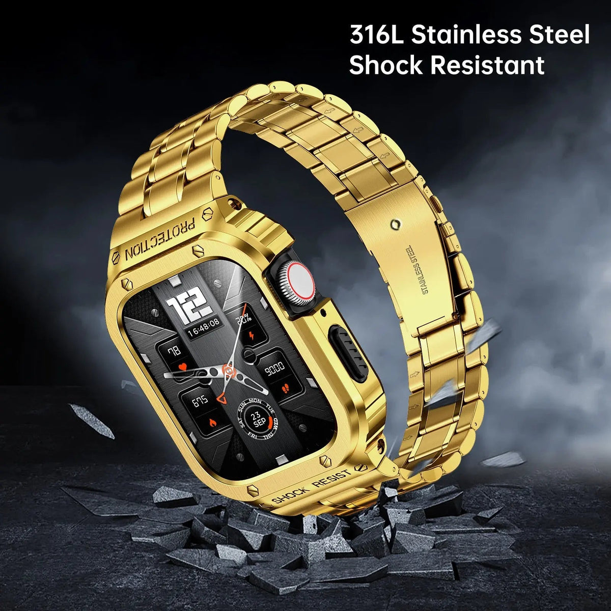 Roestvrijstalen Horlogeband met Beschermhoes 45mm 44mm Smartwatch Accessoire Zwart Zilver Goud Stijlvol