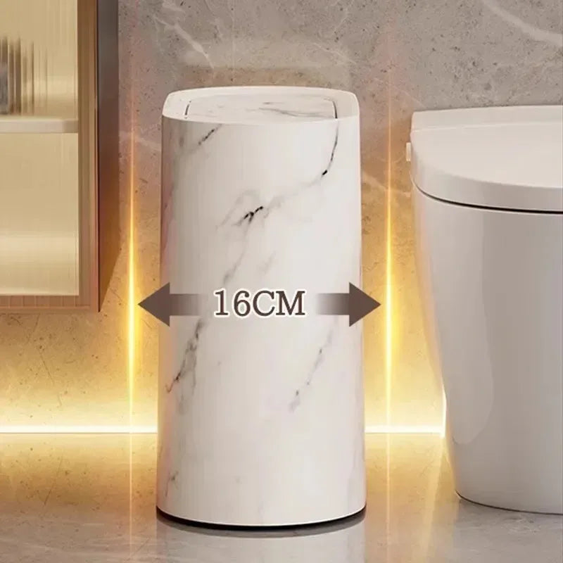 Afvalbak Marmerdesign Ellips Push Deksel Badkamer WC Kantoor Nordic Scandinavisch Compact Hygiënisch