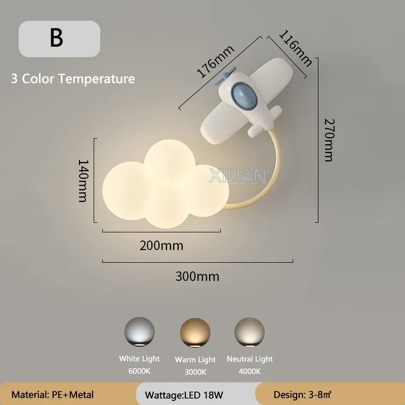 LED Wandlamp Kinderkamer met Vliegtuig Wolk Regenboog Ster Motief Drie Lichttemperaturen Dimbaar Sfeerlicht