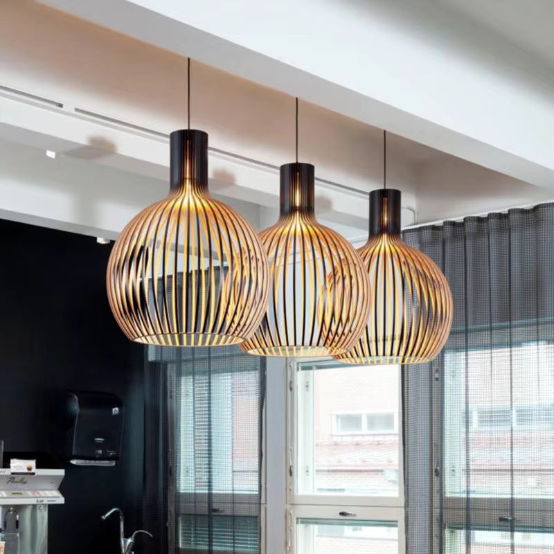 Organische Houten Hanglamp Bol Zwart met Houtstructuur 35cm 45cm