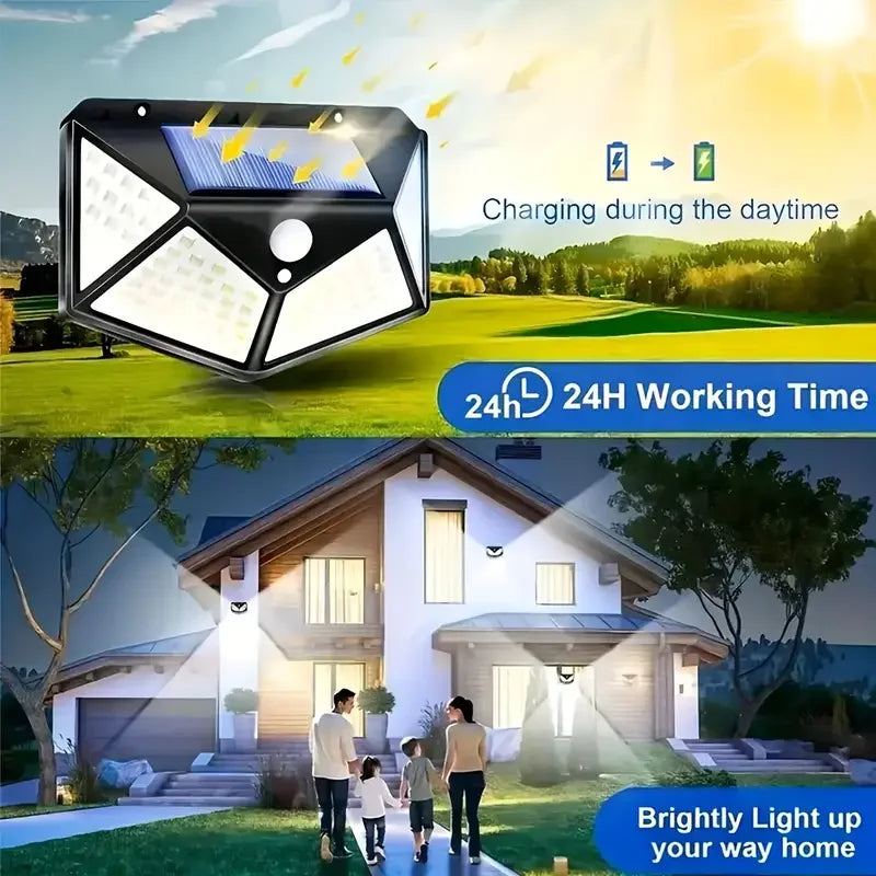 Zonne-energie Wandlamp Buiten 100 LED Bewegingssensor Waterdicht IP65 Zwart Veiligheidsverlichting Tuin