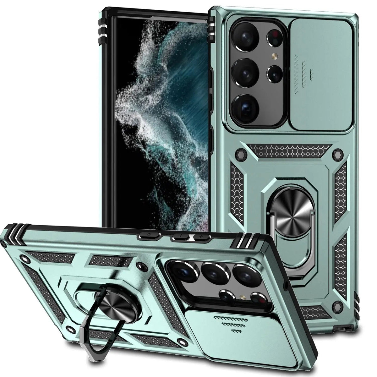 Smartphone Beschermhoes met Standaard en Camerabescherming voor Galaxy S23 Serie Zwart Blauw Goud Beschermend